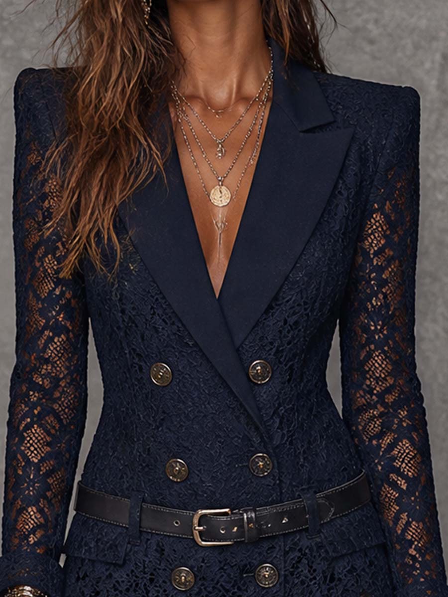 Blair | Navy Lace Blazer Mini Dress
