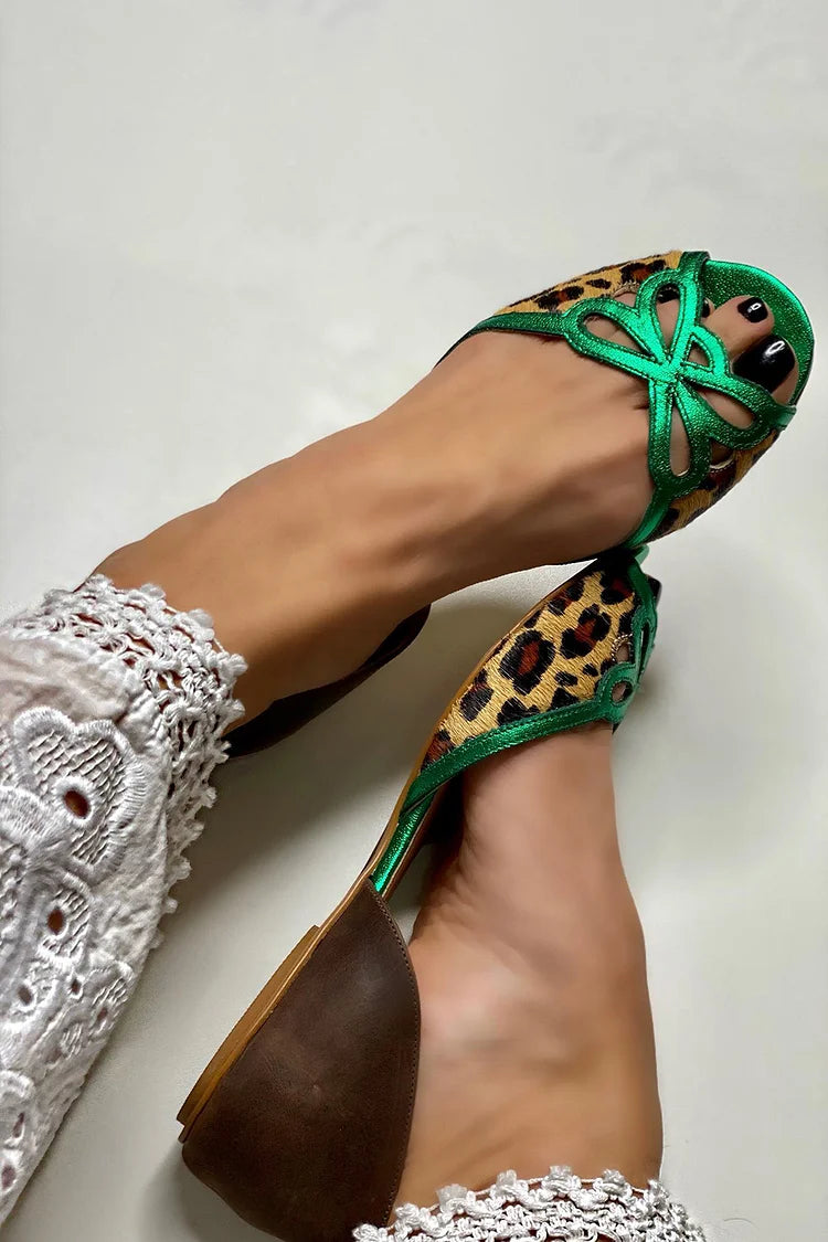 Nia - Green Color-Block Leopard Print Cut-Out Sandals