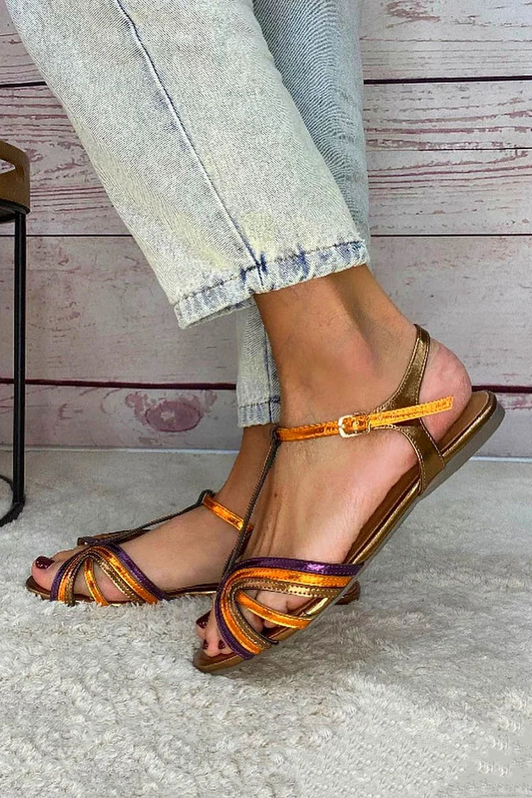 Gaia - Multicolor & Gold Peep-Toe Sandals