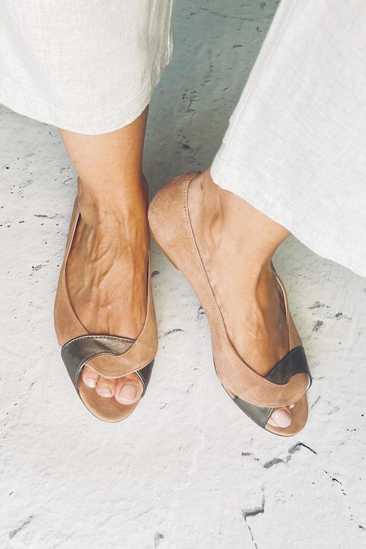 Petra - Brown Color Block Peep-Toe Sandals with Twisted Strap