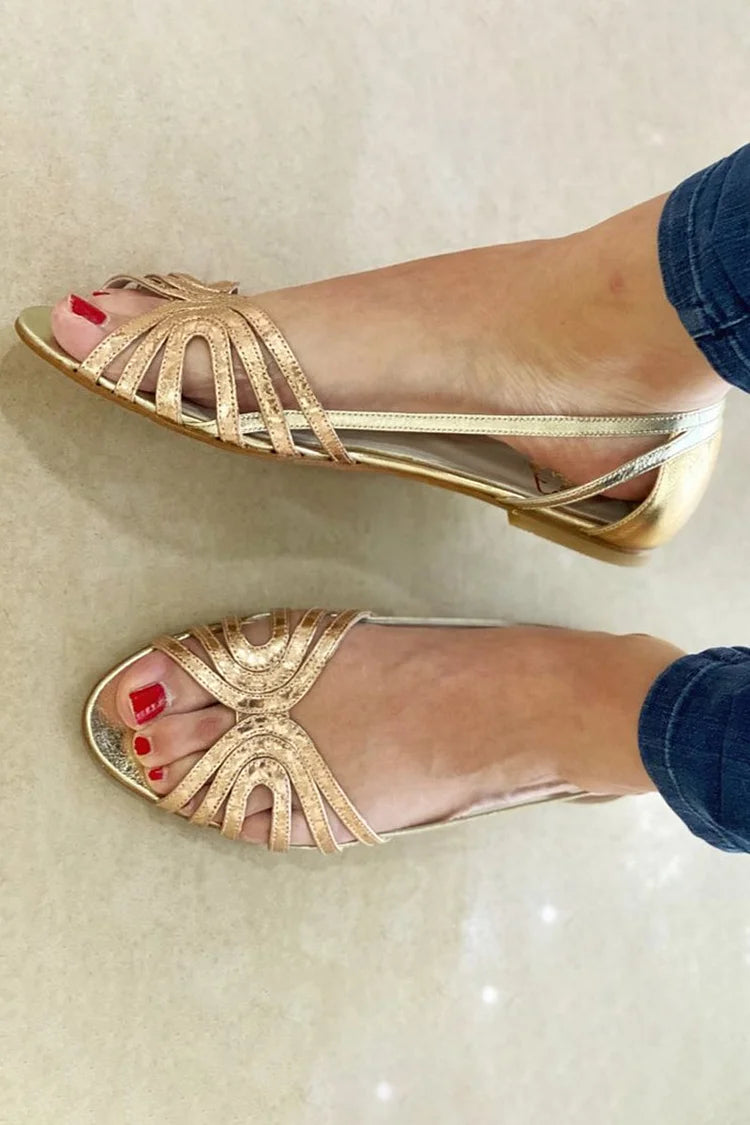 Thea - Metallic Glossy Peep-Toe Cut-Out Sandals