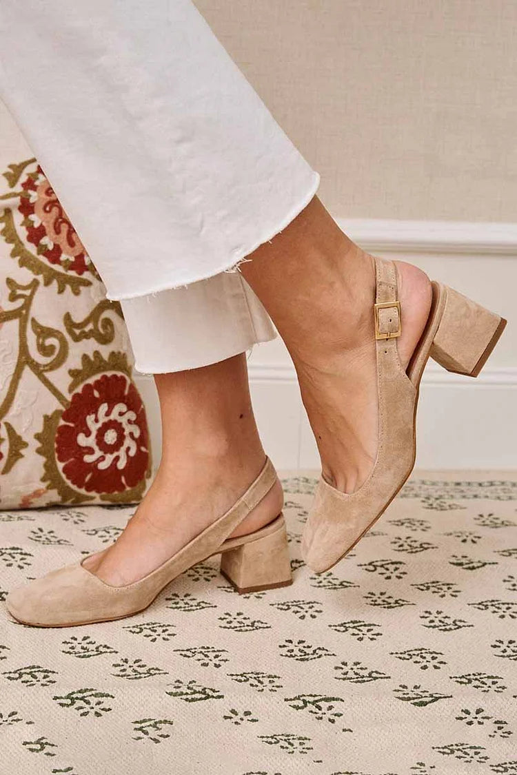 Rica - Khaki Chunky Slingback Heels