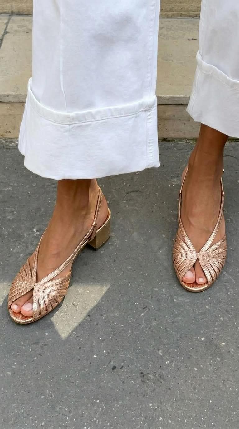 Anie - Metallic Woven Peep-Toe Slingback Block Heels