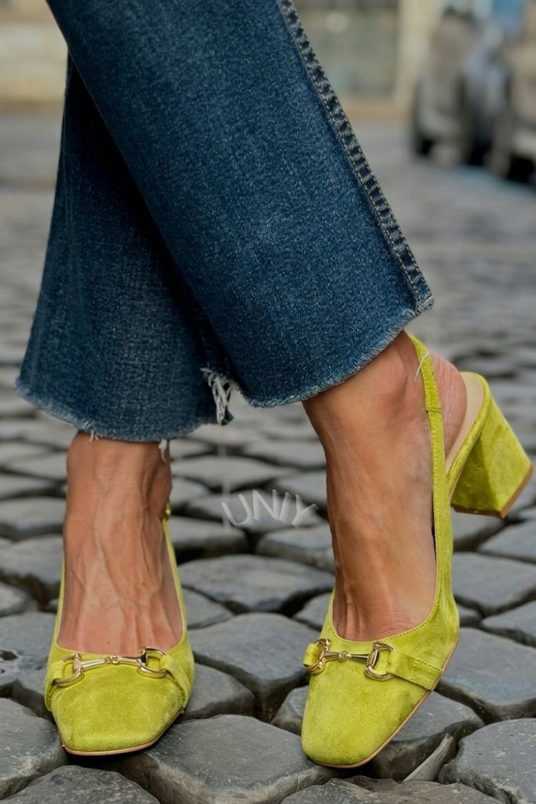 Xia - Olive Suede Slingback Block Heels