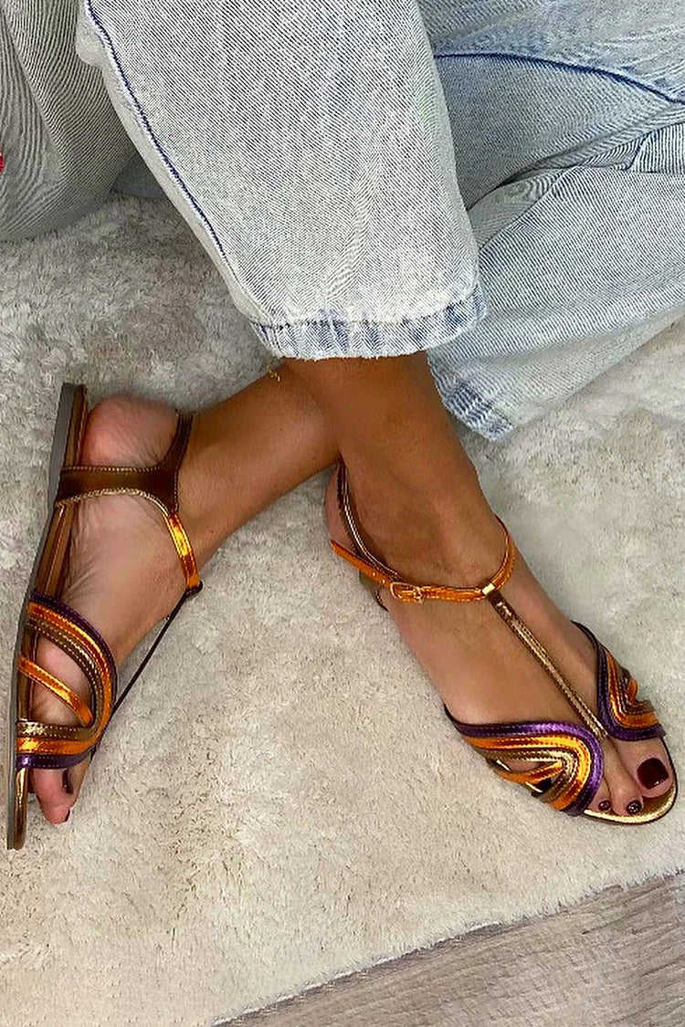 Gaia - Multicolor & Gold Peep-Toe Sandals