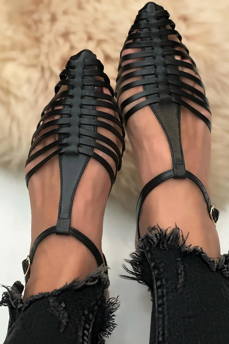 Rosy - Casual Essential Cut-Out T-Strap Sandals