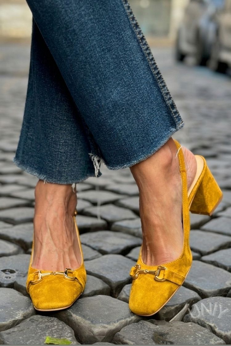 Xia - Olive Suede Slingback Block Heels