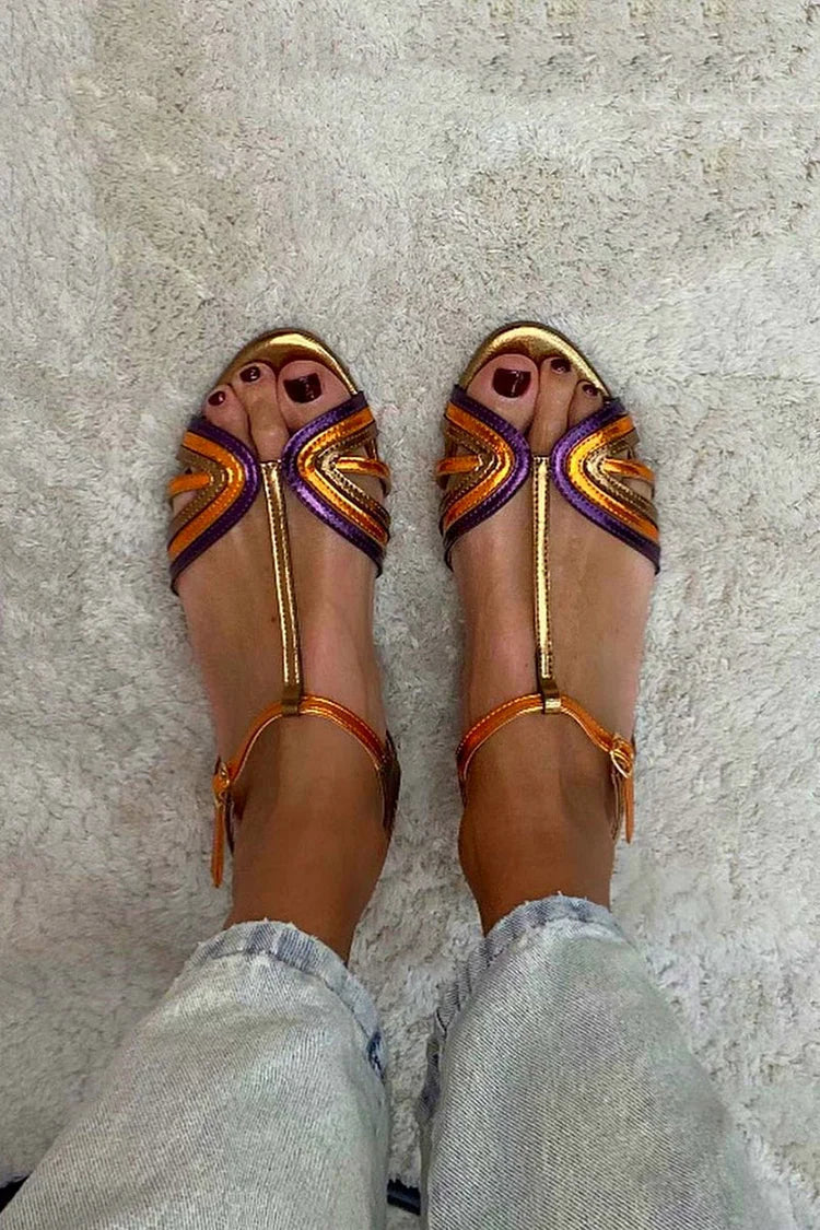 Gaia - Multicolor & Gold Peep-Toe Sandals