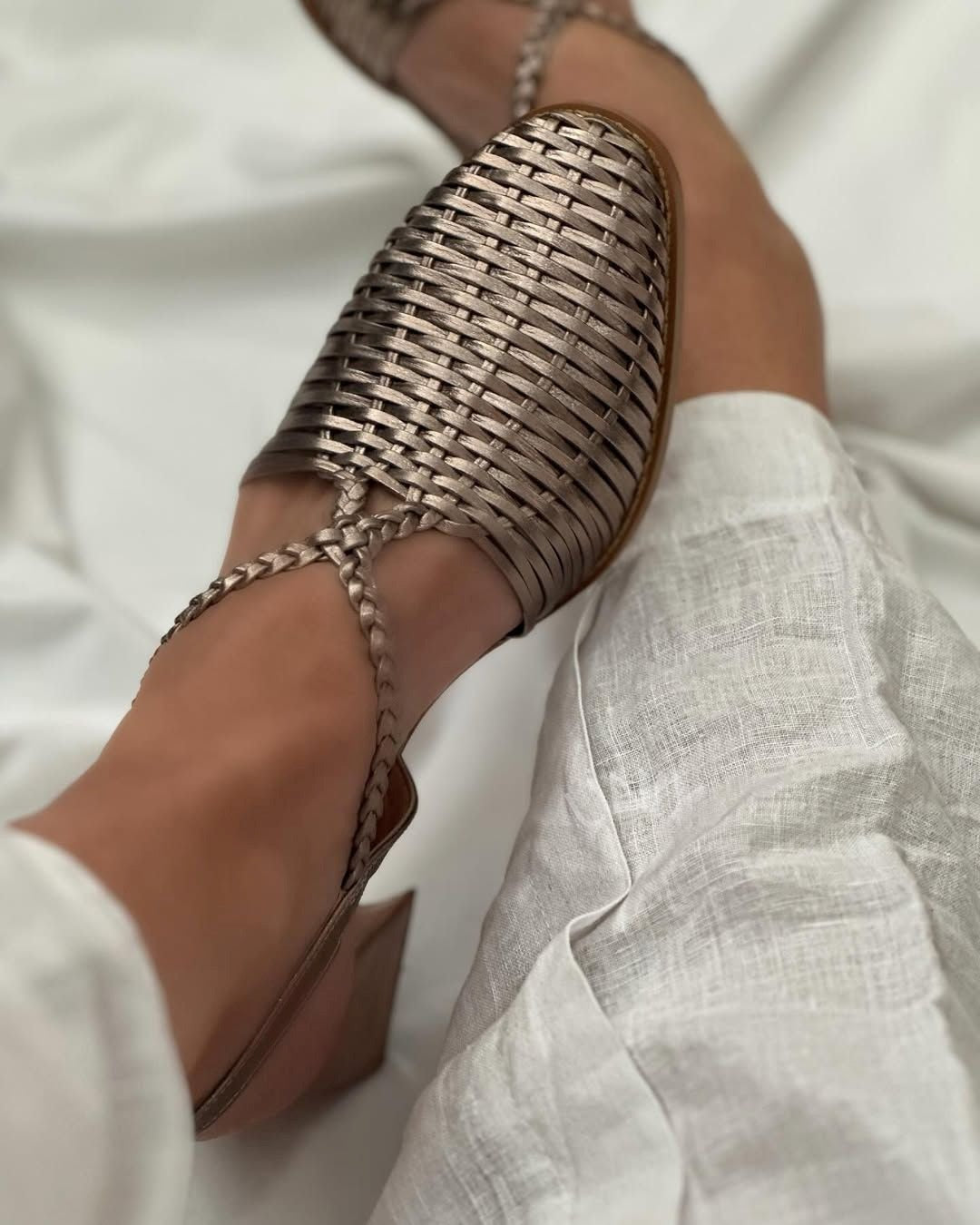 Kaye - Champagne Metallic Woven Block Heels