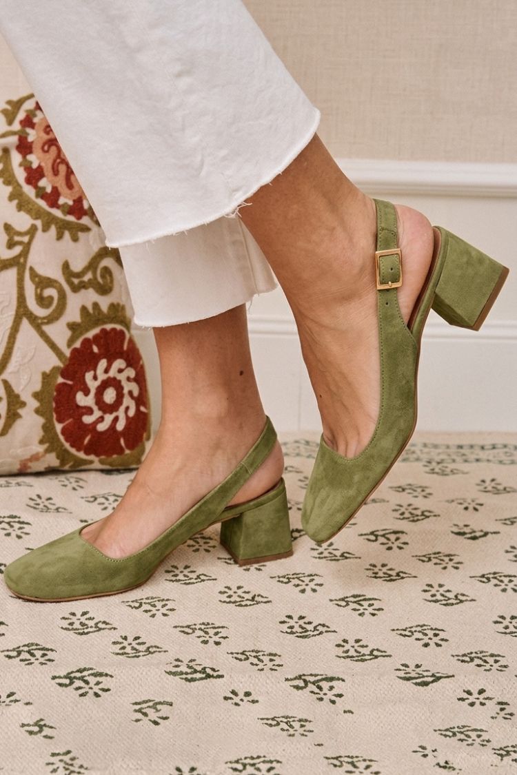 Rica - Khaki Chunky Slingback Heels