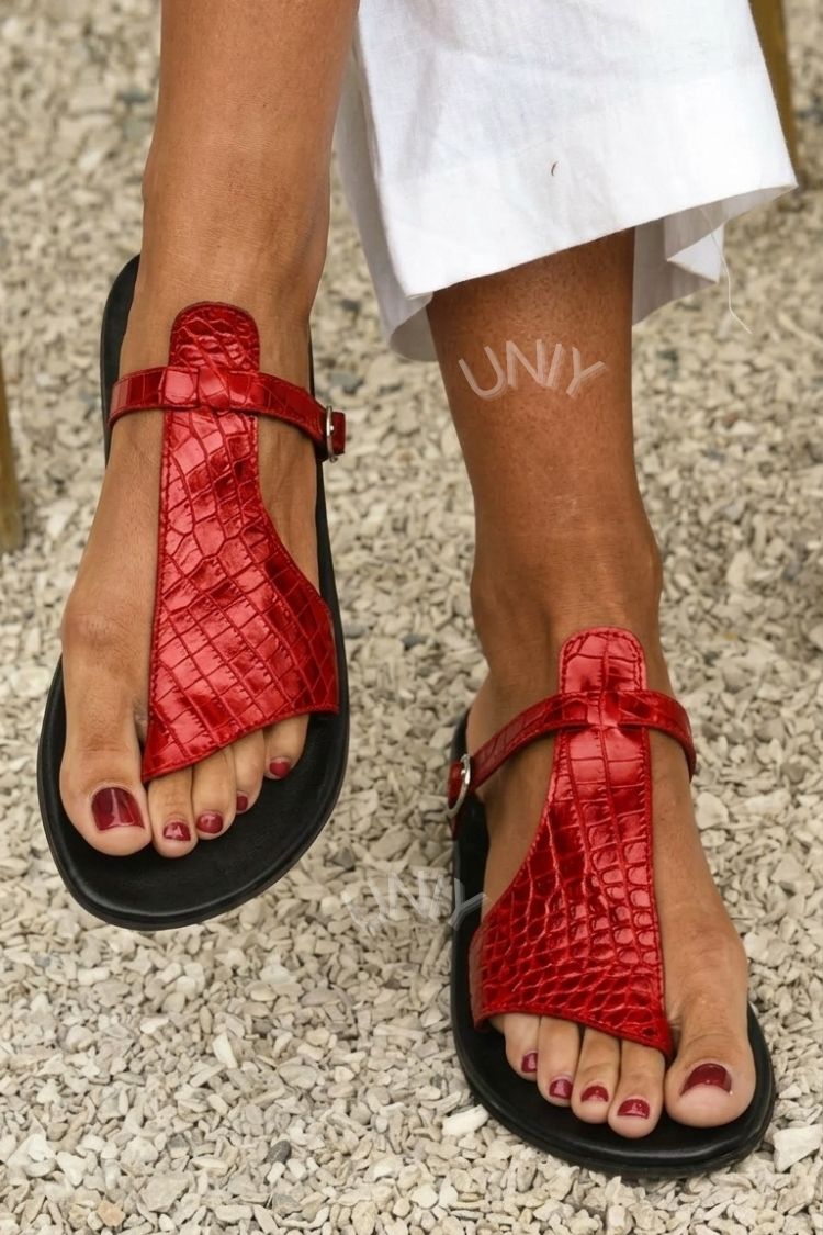 Kira - Croc-Effect Thong Sandals
