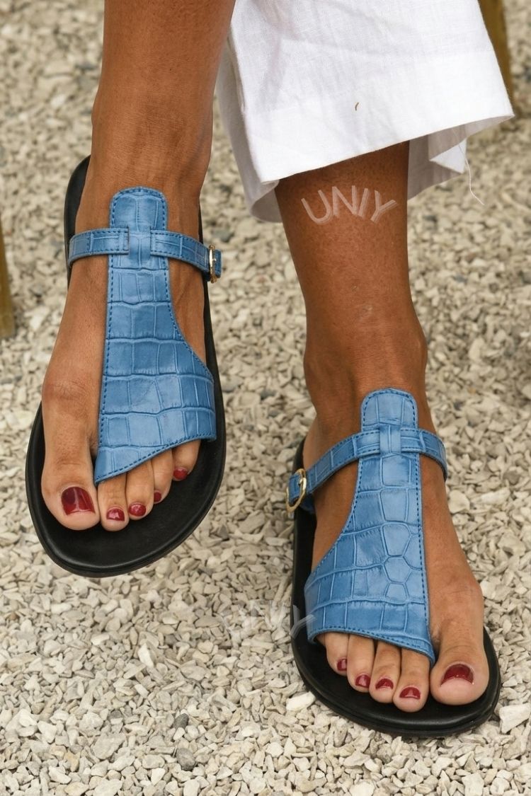 Kira - Croc-Effect Thong Sandals