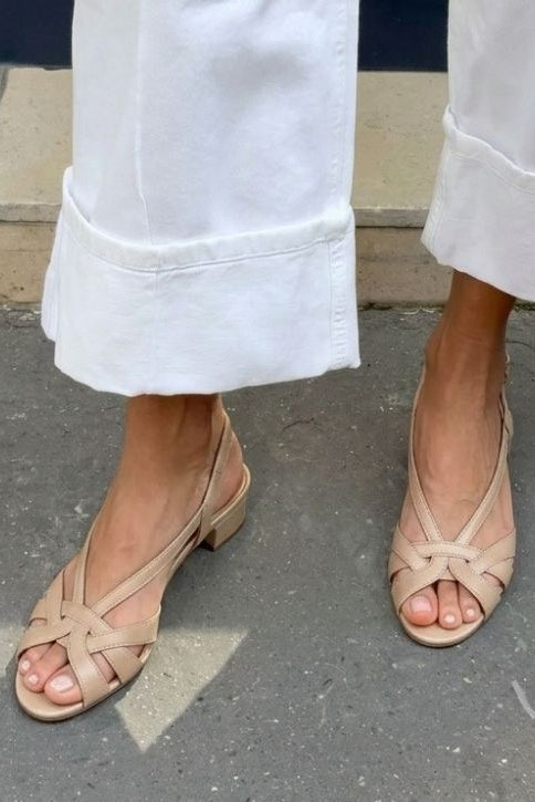 Tania - Nude Leather Slingback Sandals