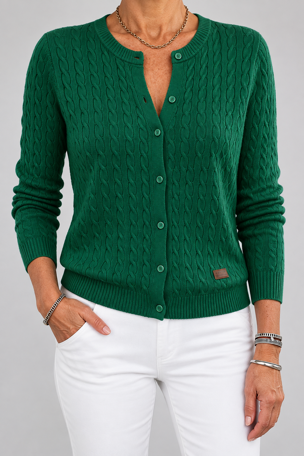 Tilde cable-knit button cardigan, front view