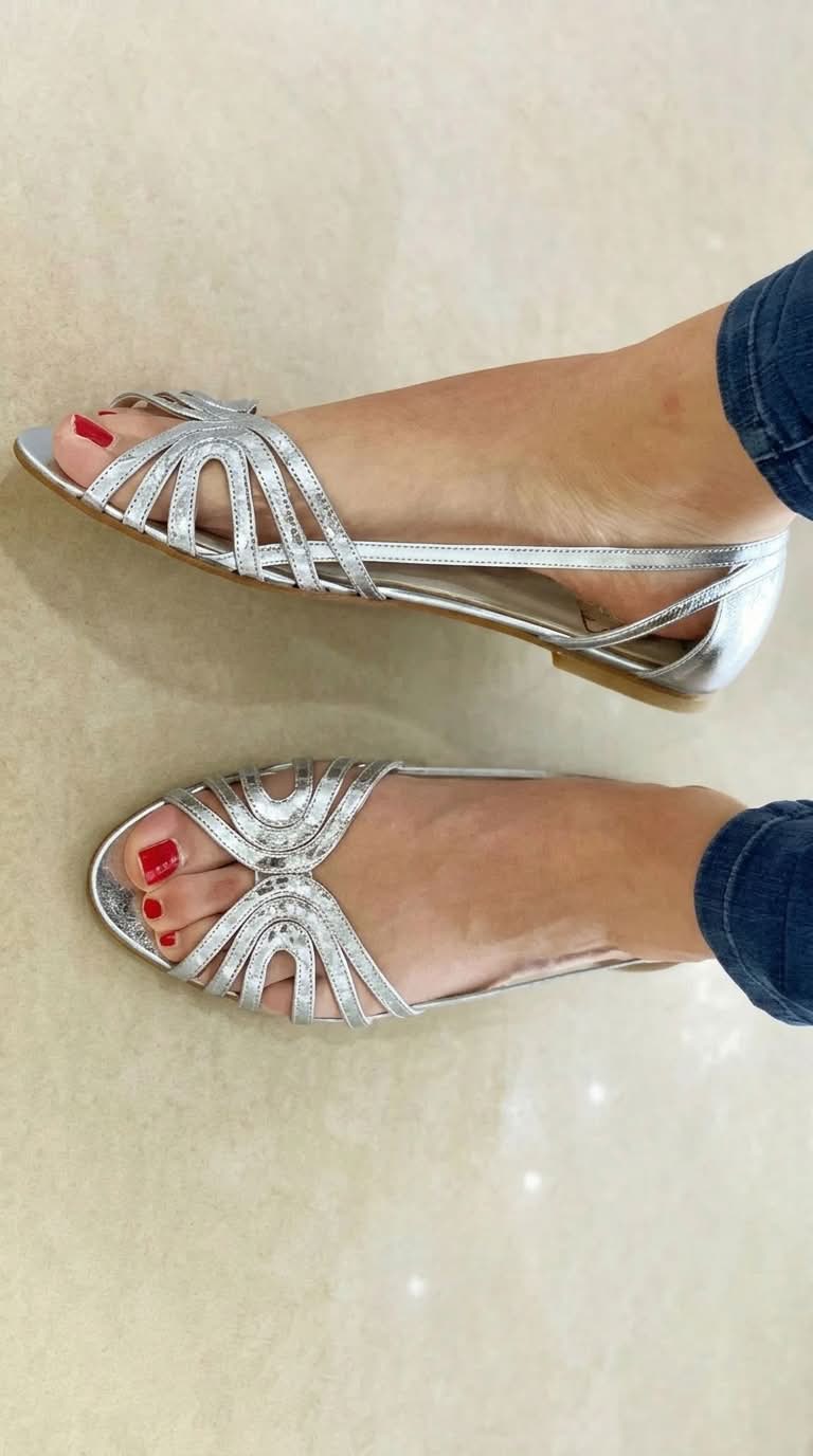 Thea - Metallic Glossy Peep-Toe Cut-Out Sandals