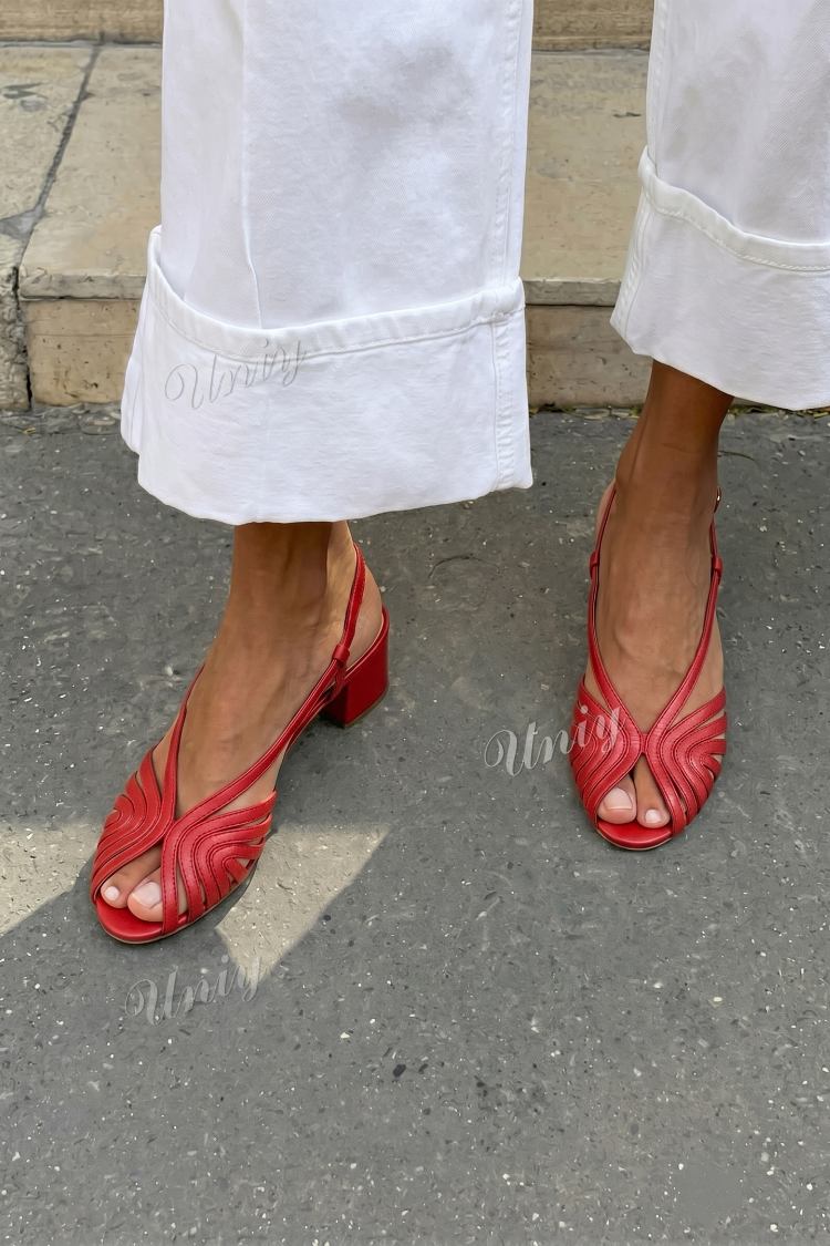 Anie - Metallic Woven Peep-Toe Slingback Block Heels