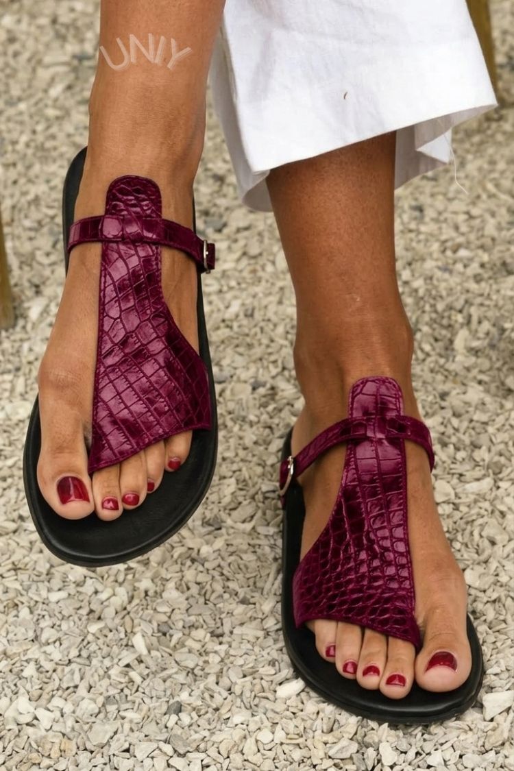 Kira - Croc-Effect Thong Sandals