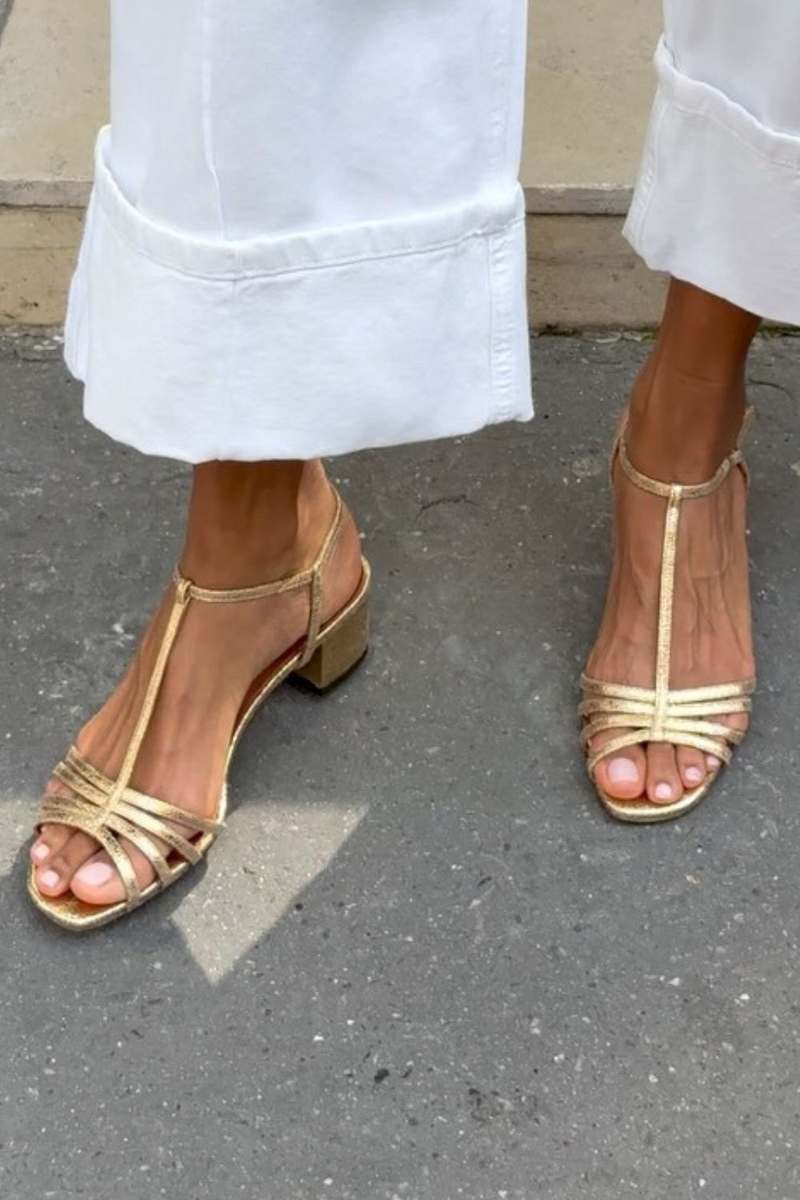 Yolia - Metallic Block Heel Sandals