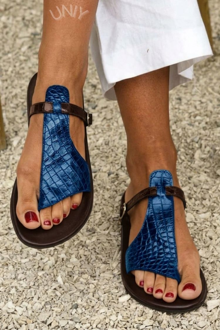 Kira - Croc-Effect Thong Sandals