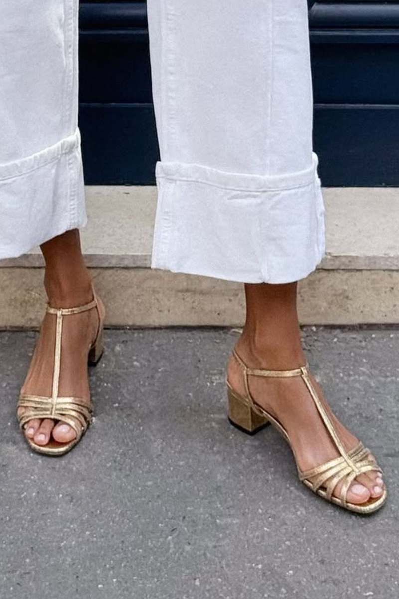 Yolia - Metallic Block Heel Sandals