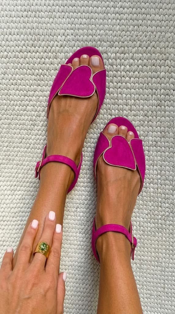 Ilya - Pink Open-Toe Sandals with Ankle Strap and Heart Detail