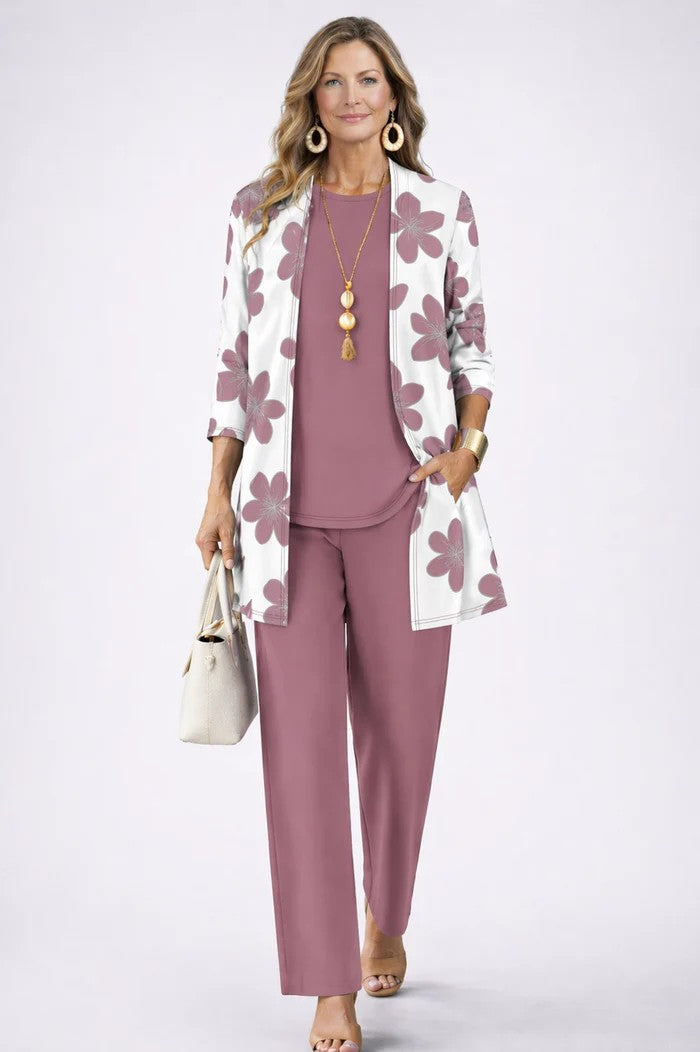 Carmen™ | Elegant 3-Piece Set with Long Cardigan and Trousers | Blue