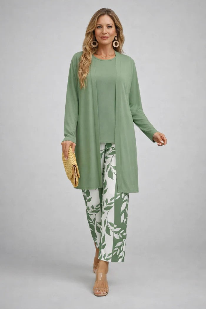 Carmen™ | Elegant 3-Piece Set with Long Cardigan and Trousers | Blue