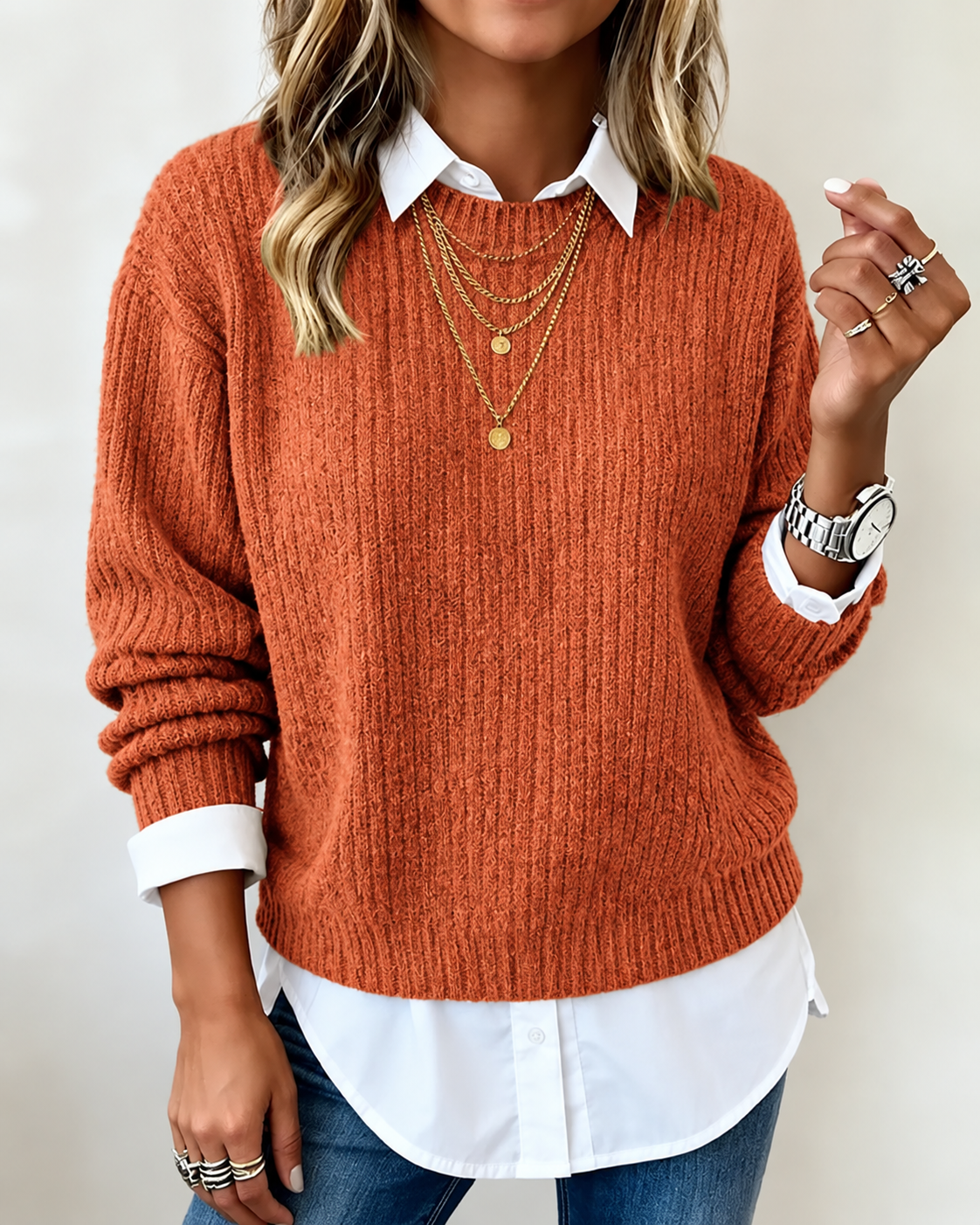 Laluna | Shirt Collar Patchwork Sweater