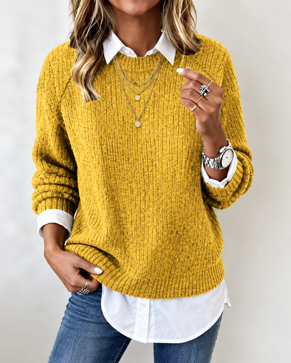 Laluna | Shirt Collar Patchwork Sweater