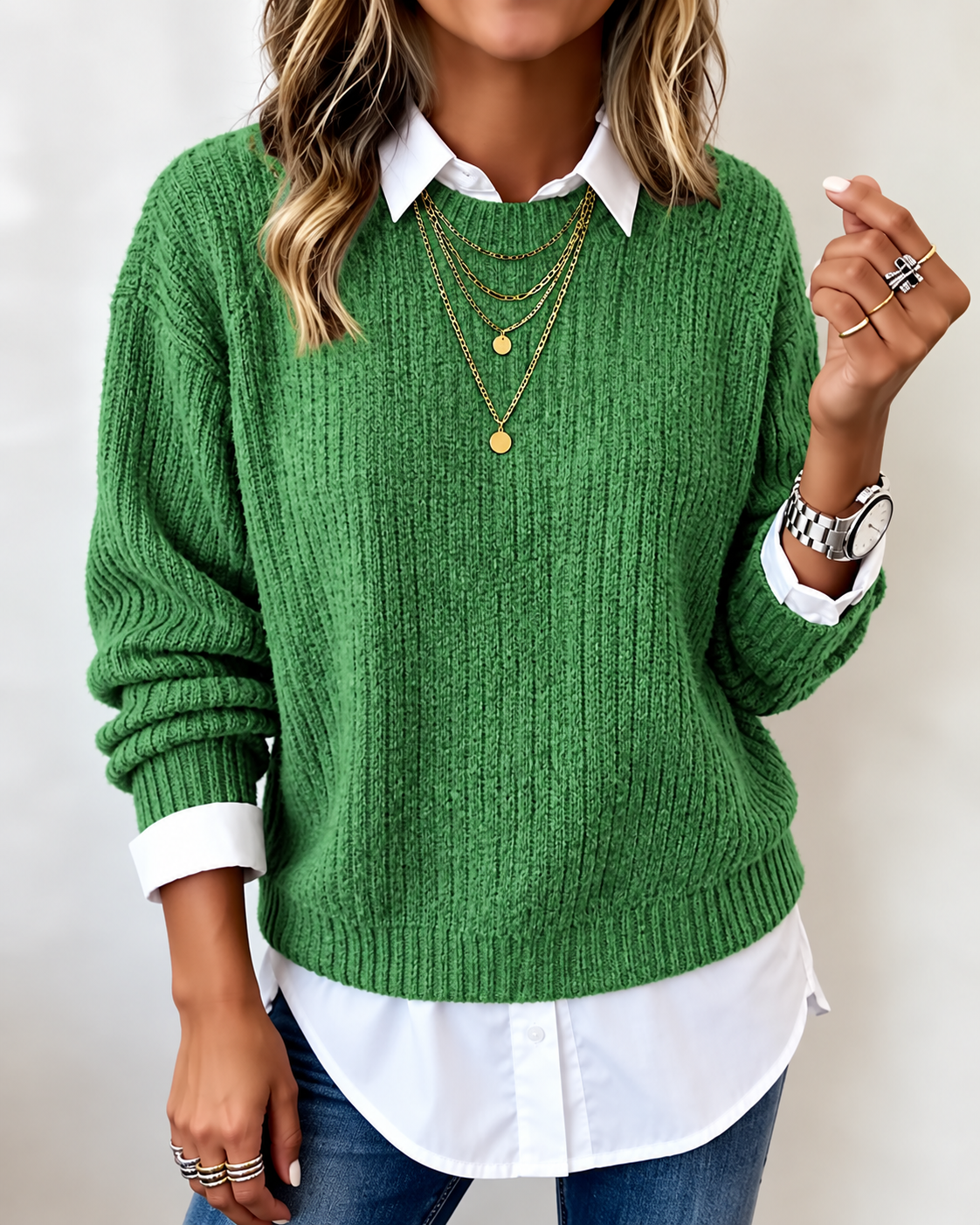 Laluna | Shirt Collar Patchwork Sweater