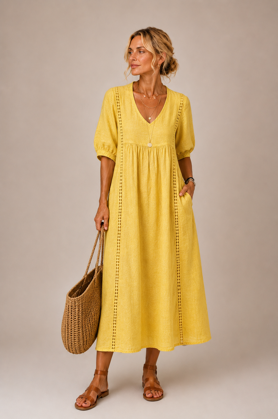Soline – Summer Midi Dress in Linen and Cotton