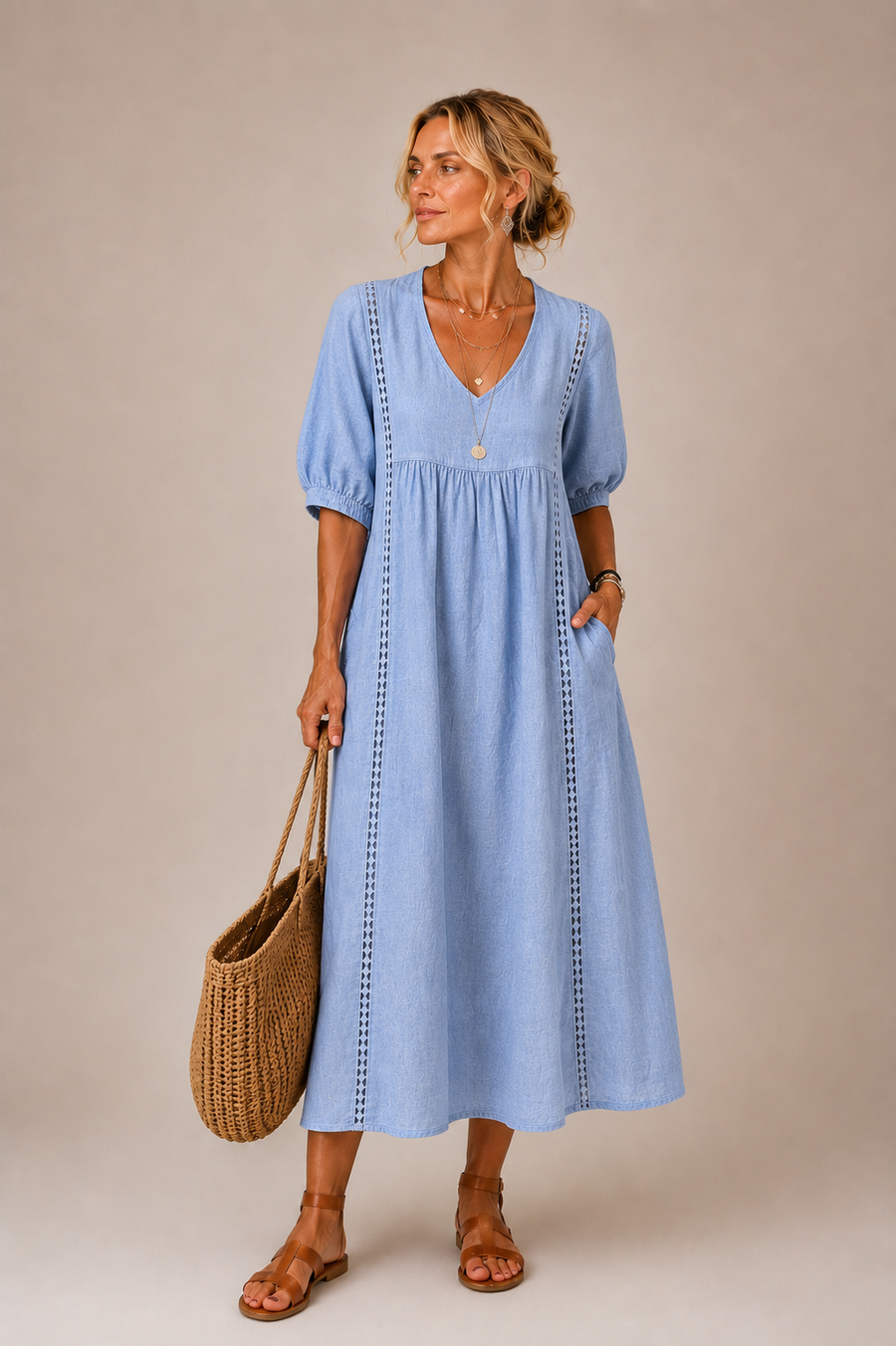 Soline – Summer Midi Dress in Linen and Cotton