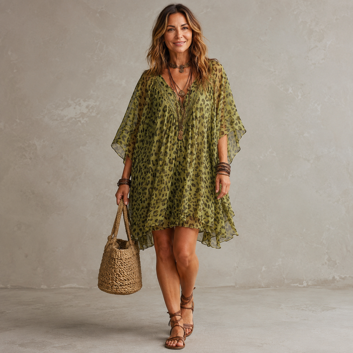 Aurore – Flowy Leopard-Print Chiffon Dress