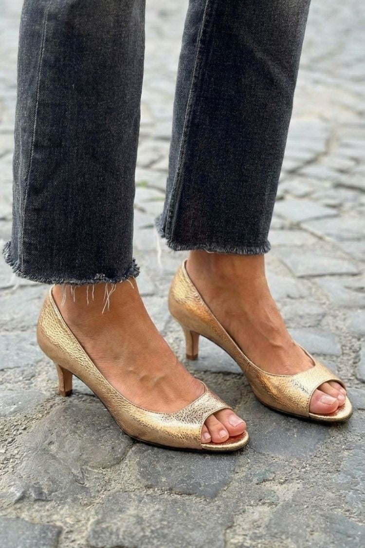 Coleen - Chic Metallic Peep-Toe Kitten Heels