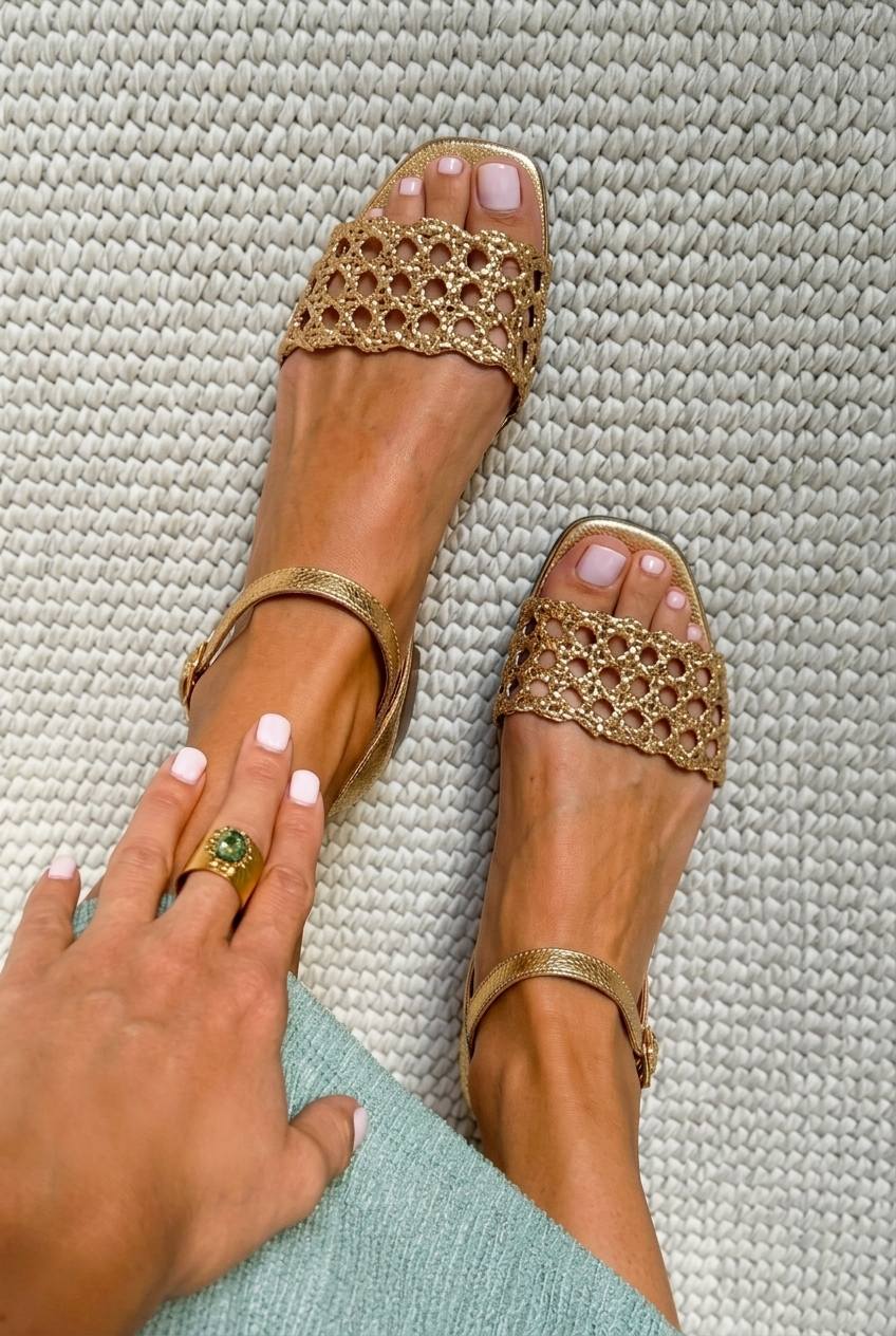 Fiona - Chic Metallic Woven Flat Sandals