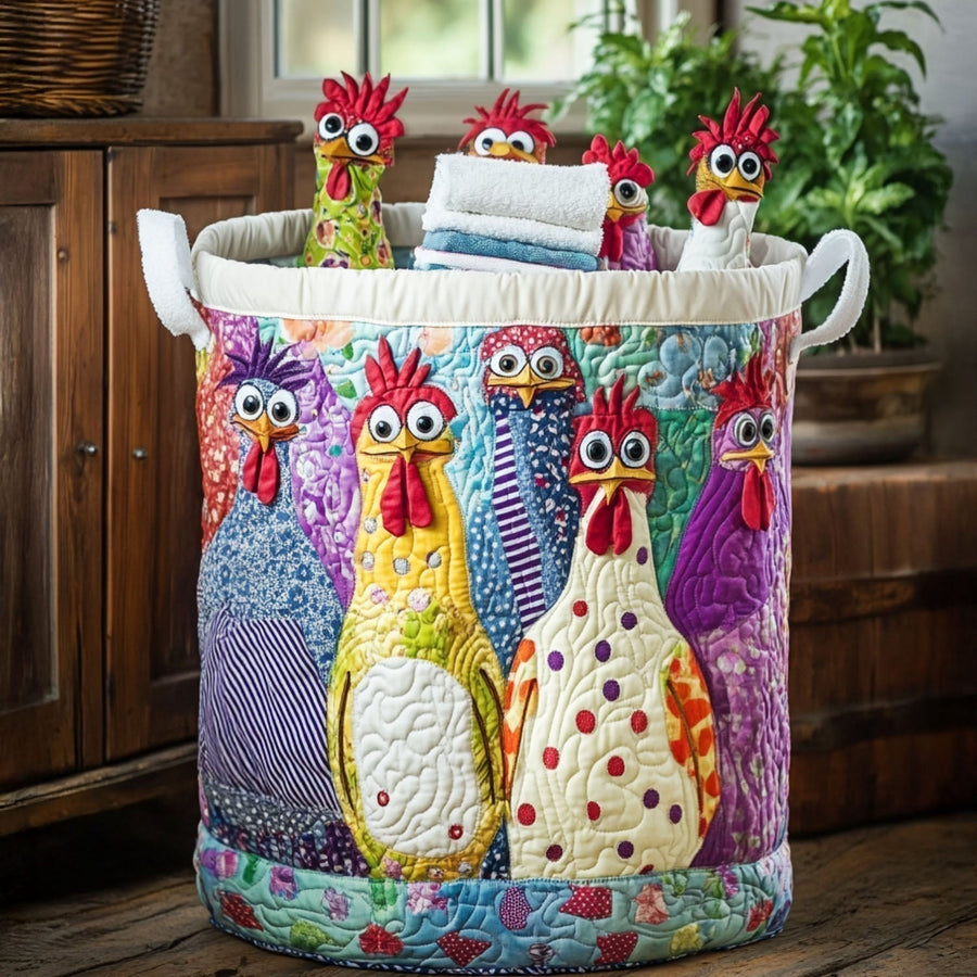 Madge™ Country Hens Quilted Laundry Basket