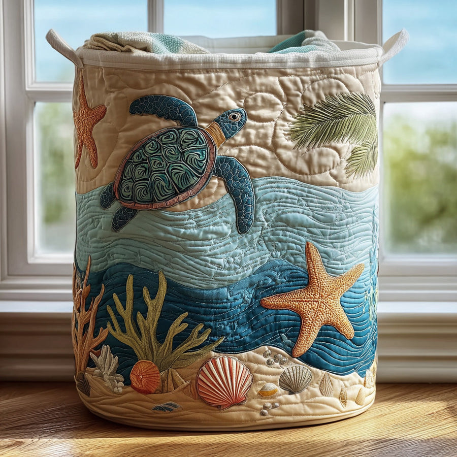 Cora™ Coastal Turtle Quilted Laundry Basket