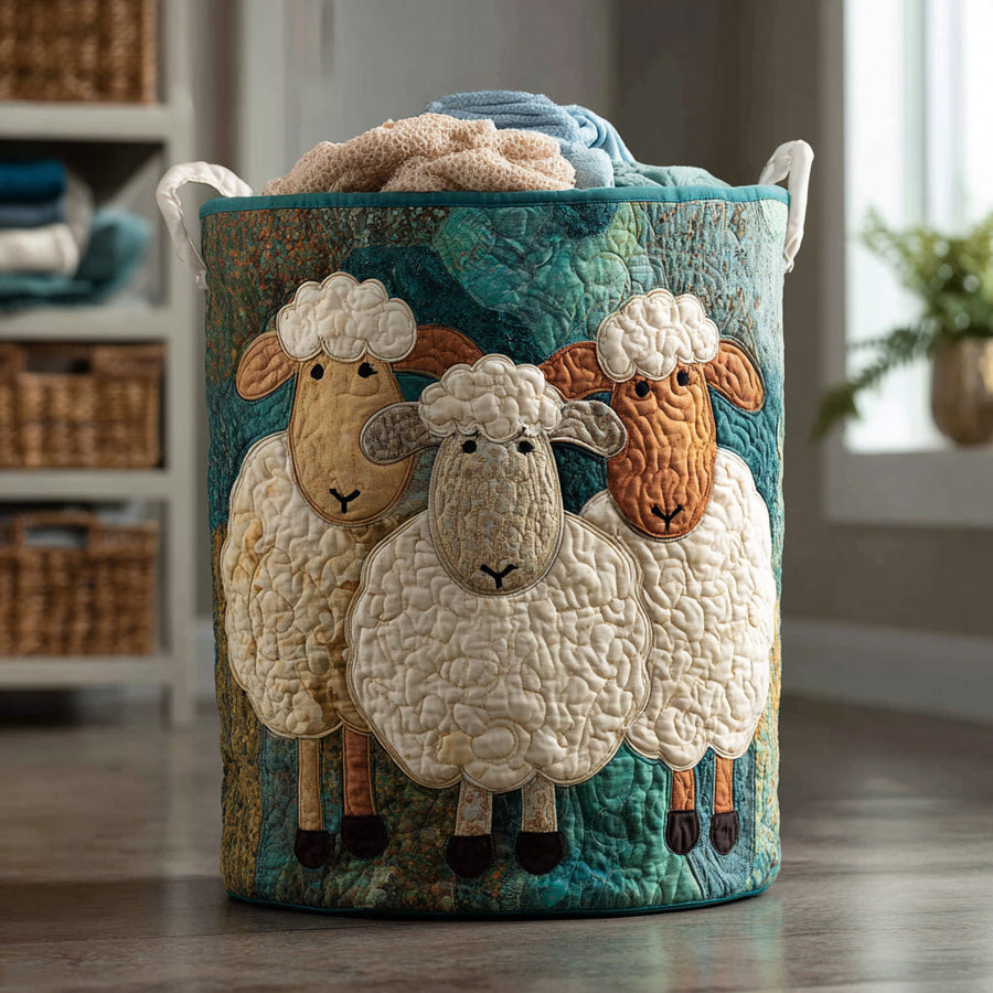 Ida™ Cream Flock Quilted Laundry Basket