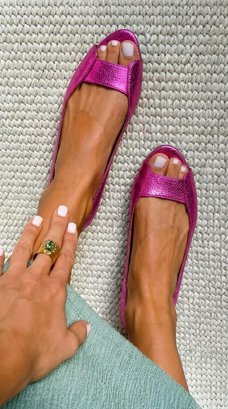 Olivia - Chic Metallic Open-Toe Flats