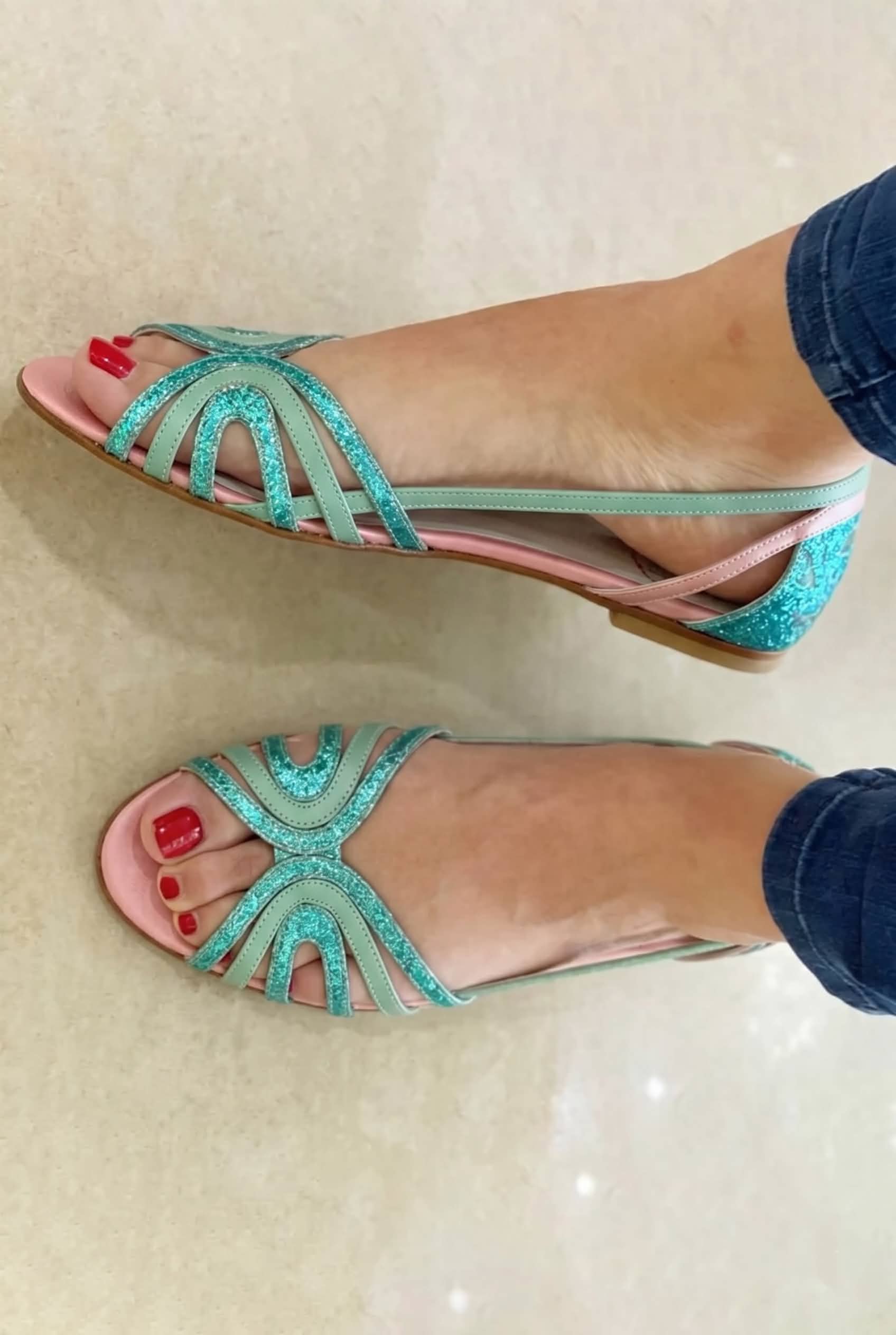 Thea - Metallic Glossy Peep-Toe Cut-Out Sandals