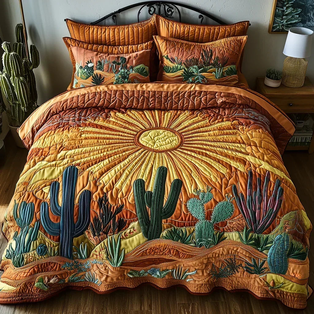 3-Piece Quilted Bedding Set – Sunrise Over the Cacti
