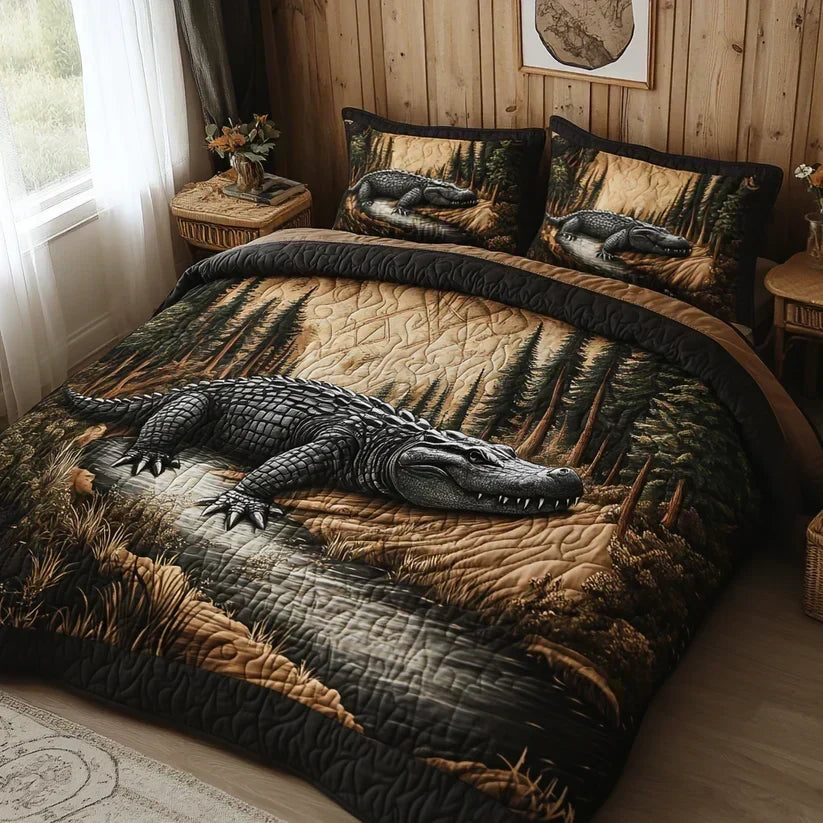 3-Piece Quilted Bedding Set – Woodland Animals