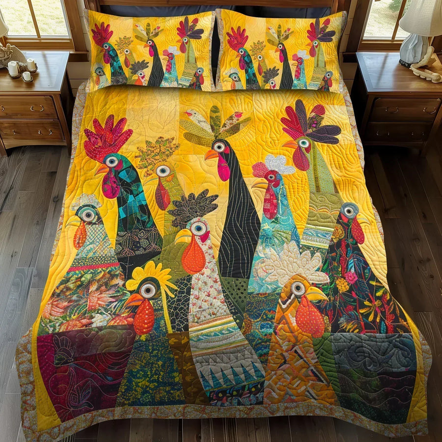 3-Piece Quilted Bedding Set – Morning Rooster