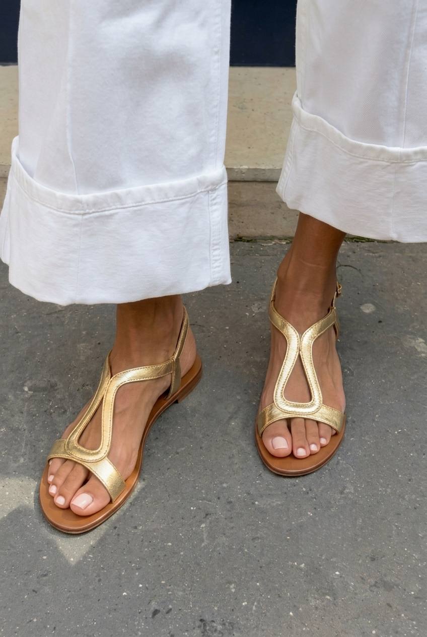 Rosia - Gold Metallic Cut-Out Slingback Casual Sandals
