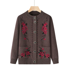 Marisol Embroidered Floral Button Cardigan - Coffee