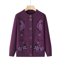Marisol Embroidered Floral Button Cardigan - Purple