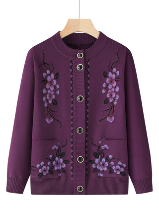 Marisol Embroidered Floral Button Cardigan - Purple
