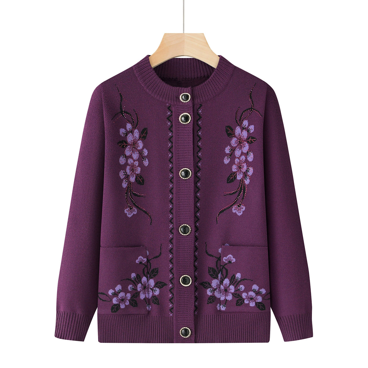Marisol Embroidered Floral Button Cardigan - Purple