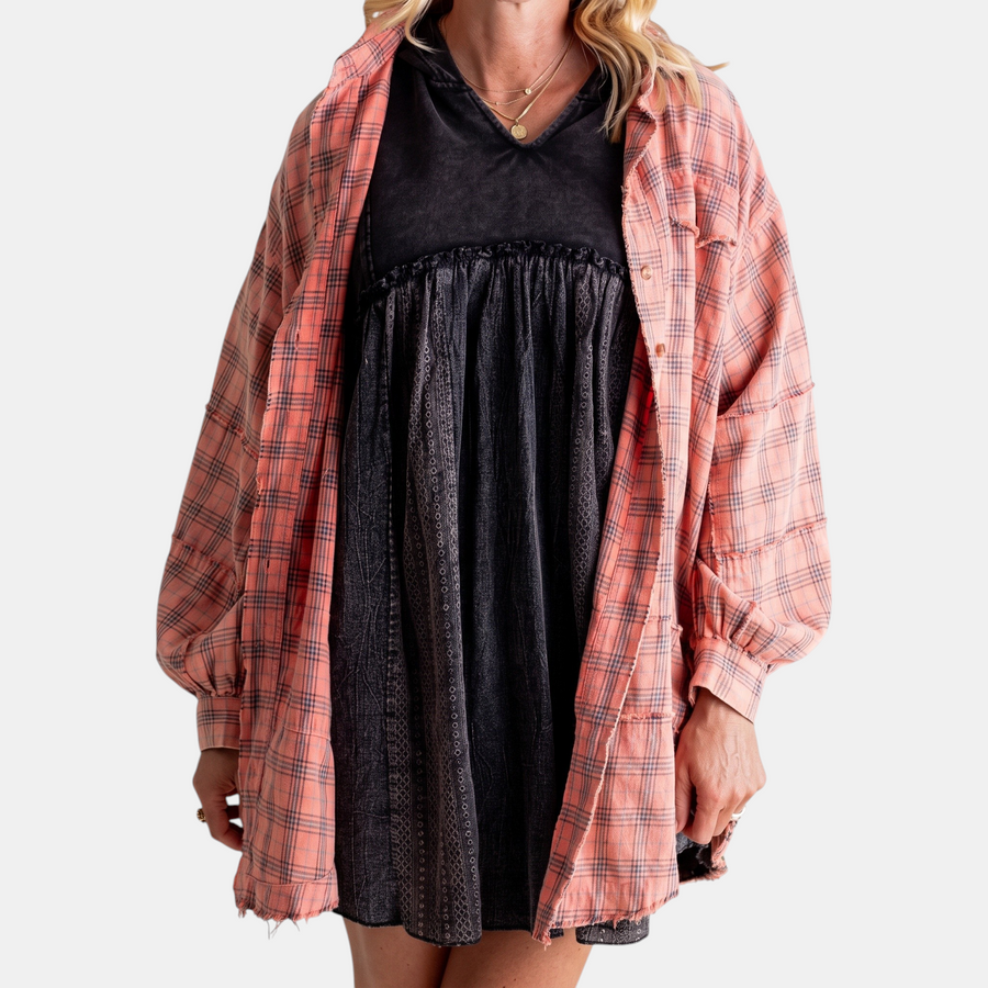 Harlow | Raw Hem Oversized Flannel Shirt