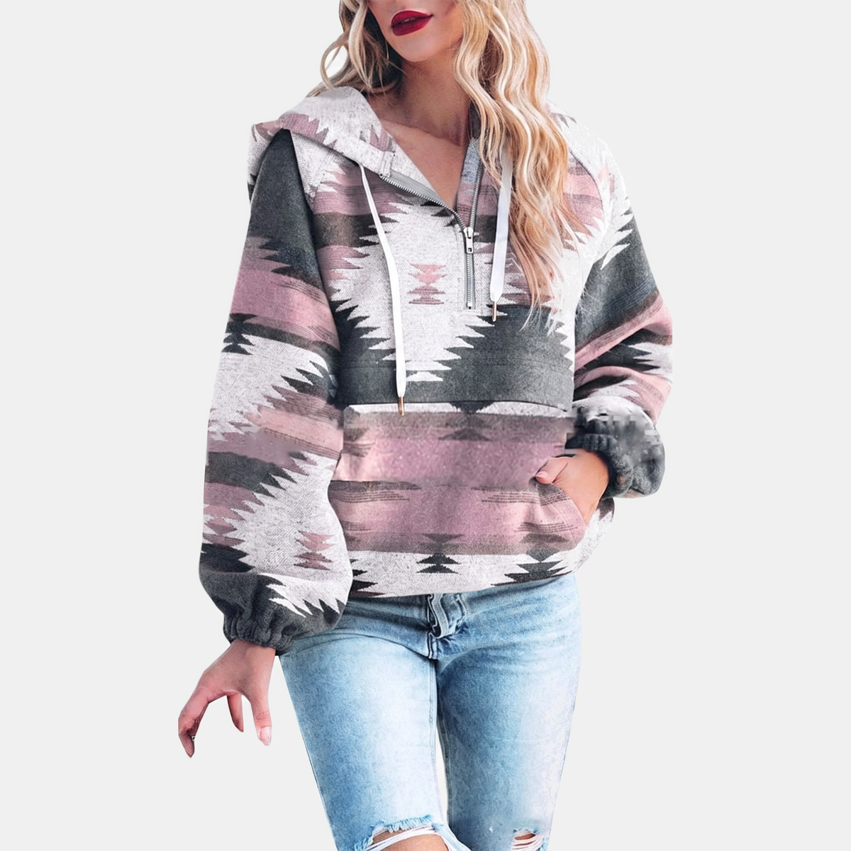 Talia | Oversized Quarter Zip Hoodie with Geometric Print